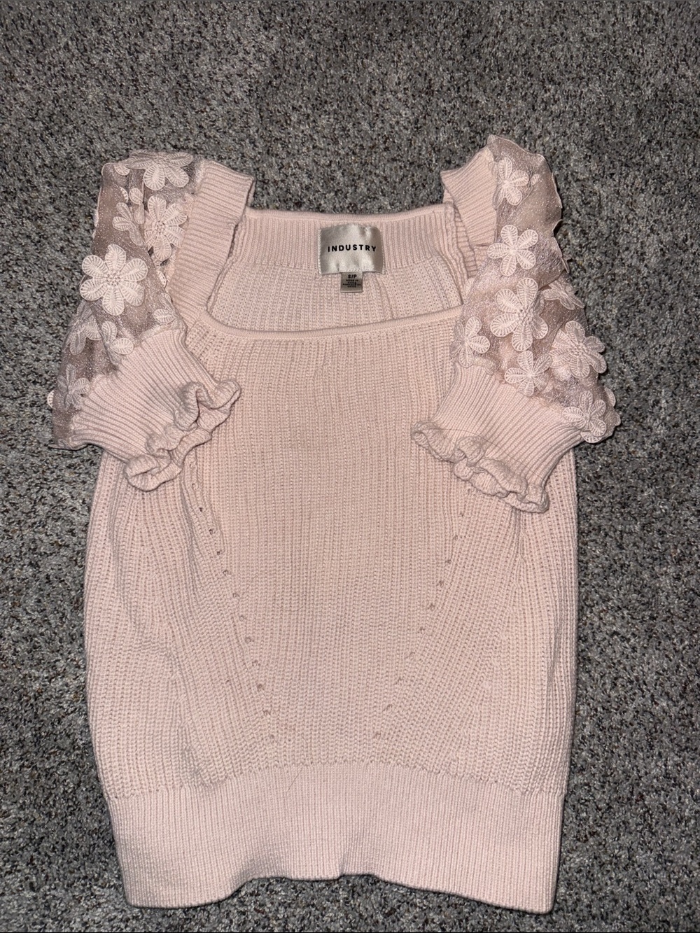 INDUSTRY Pink Floral Lace-Sleeve Knit Top